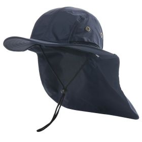 Wide Brim Sun Screen Hat With Neck Flap; Adjustable Waterproof Quick-drying Outdoor Hiking Fishing Cap For Men Women (Color: Navy blue, size: 58-60cm/22.83-23.62in)