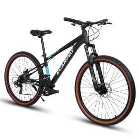 A27302 27 Inch Wheel Mountain Bike, 21-speed Disc Brake Trigger Transmission, Aluminum Frame Unisex Mountain Bike (Option: Black blue)